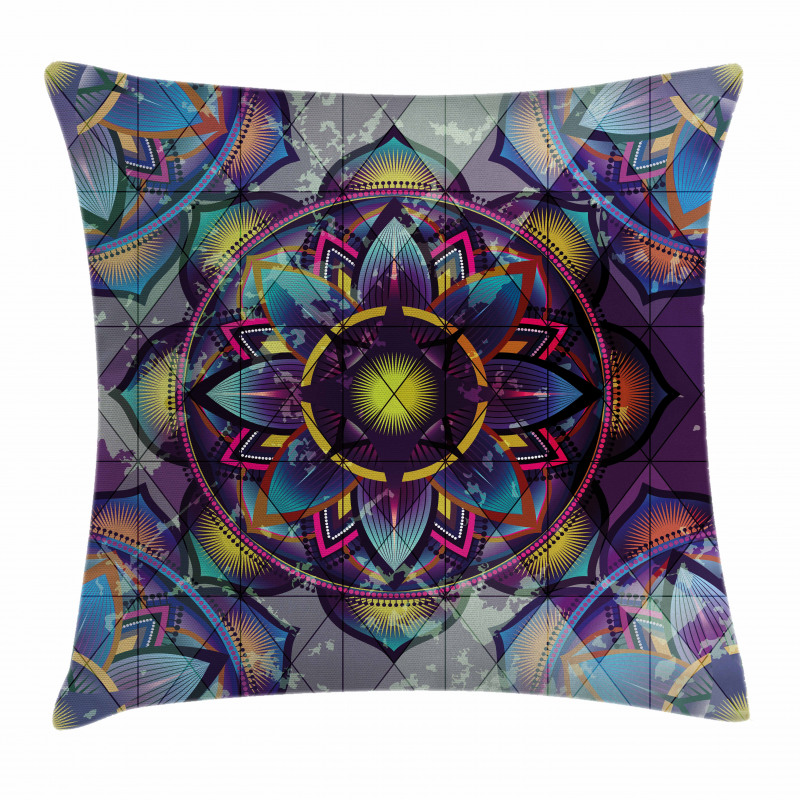 Grunge Futuristic Mandala Pillow Cover