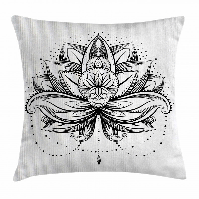 Ornamental Lotus Sketch Pillow Cover