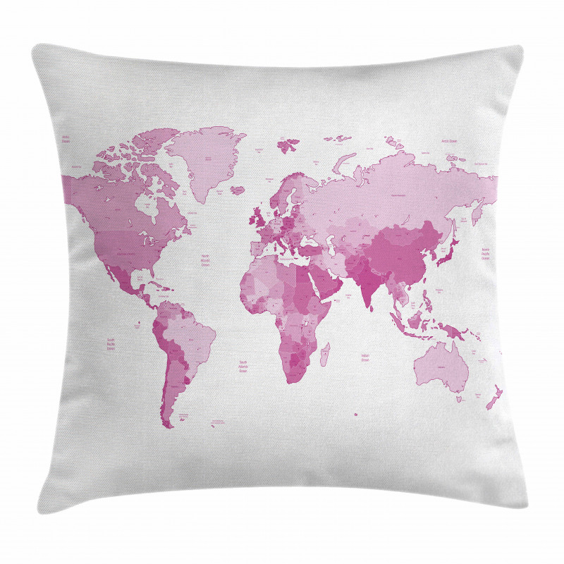 World Map Continents Pillow Cover