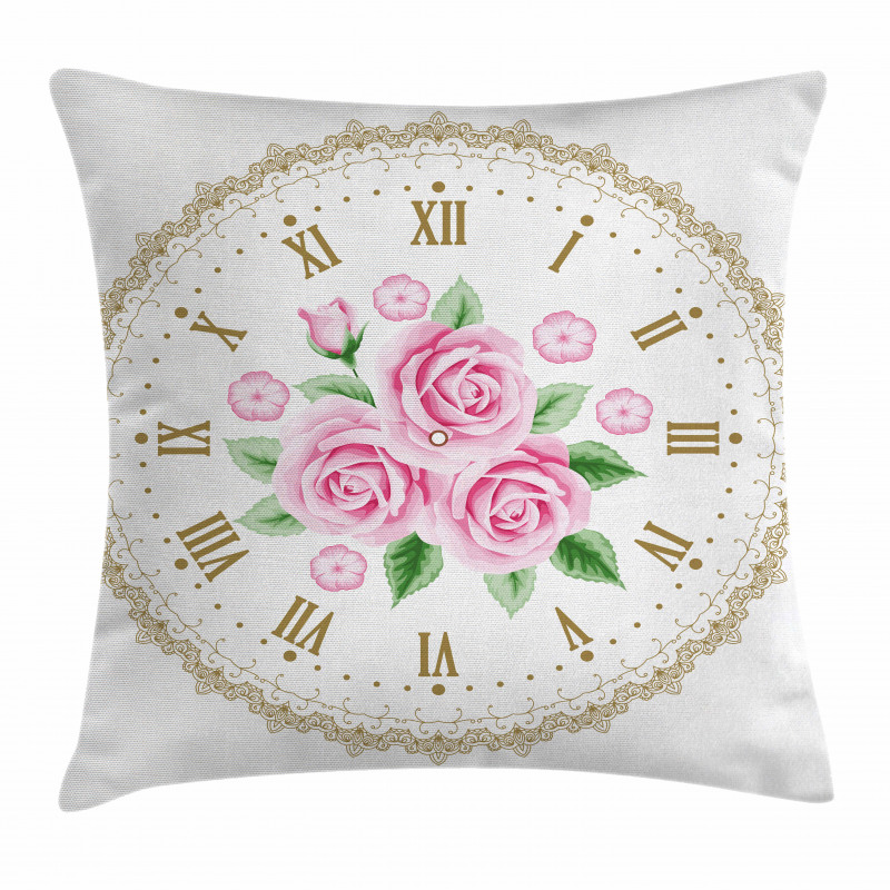 Vintage Clock Roses Pillow Cover