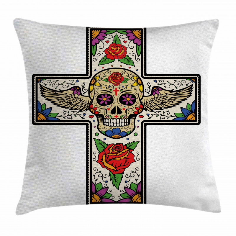 Wing Sugar Skull Roses Pillow Cover