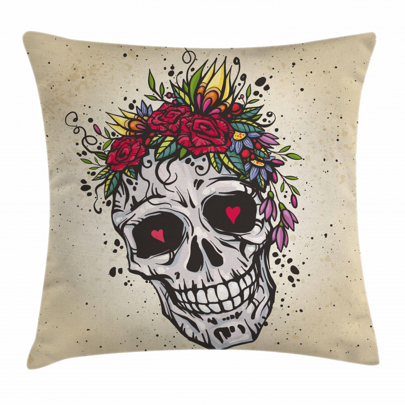 Boho Plant Skull Pillow Cover