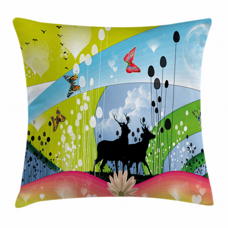 2 Reindeer in Spring Pillow Cover