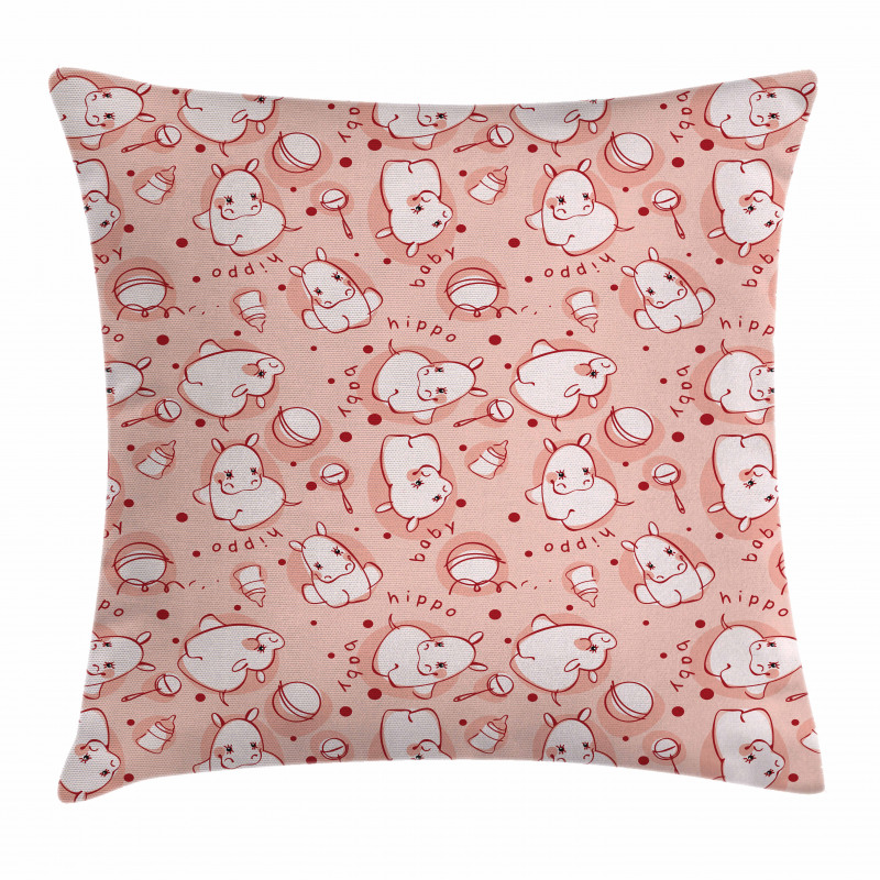 Hippo Pattern Pillow Cover