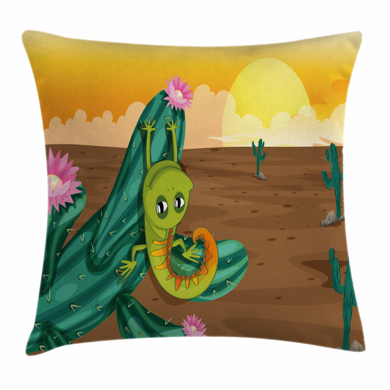 Cartoon Desert Landscape Pillow Cover