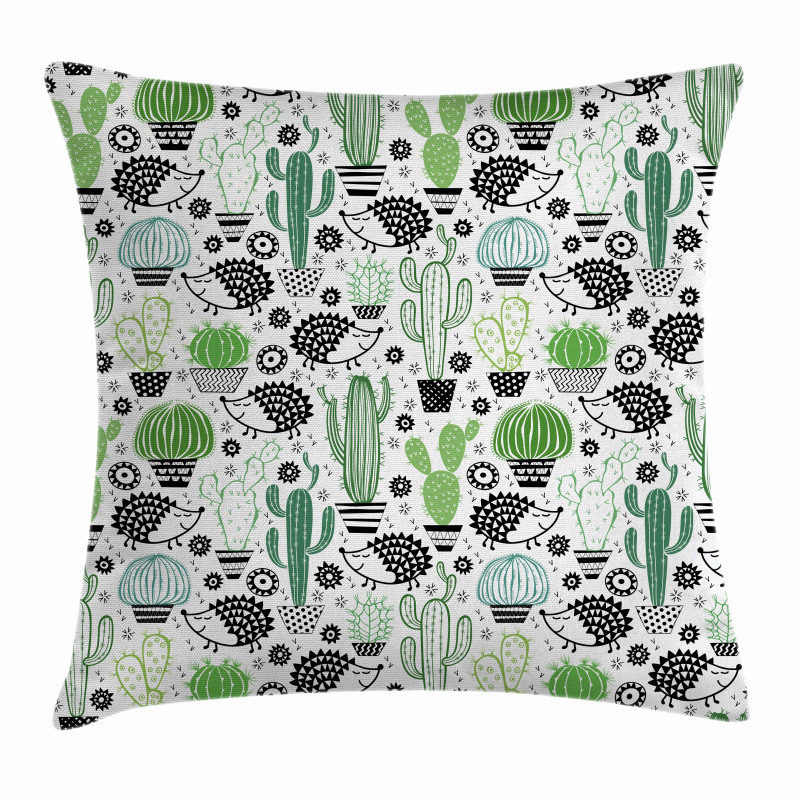 Hedgehog Saguaro Cartoon Pillow Cover