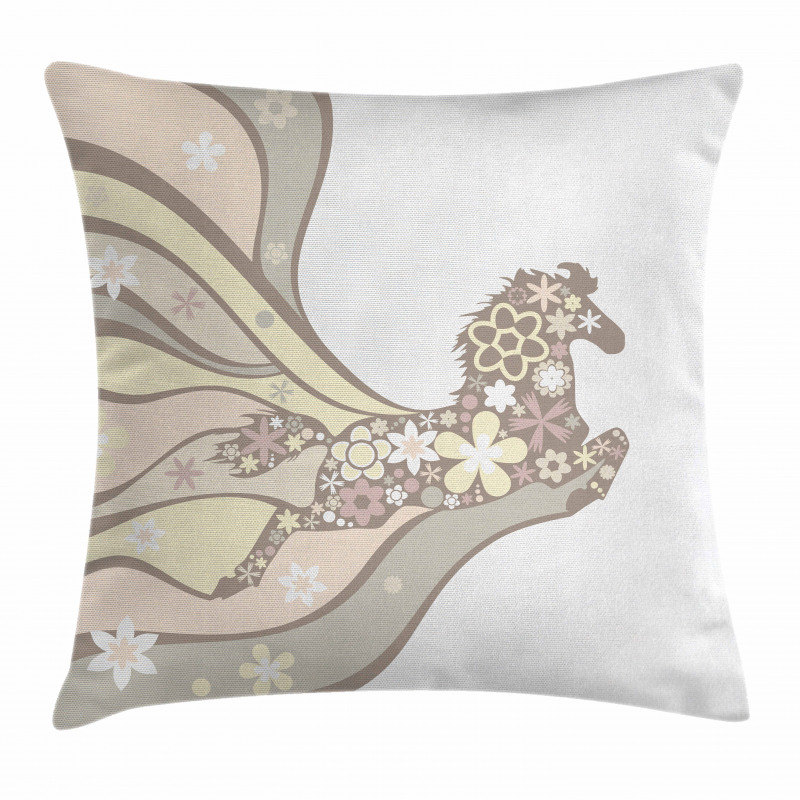 Floral Horse Galloping Pillow Cover