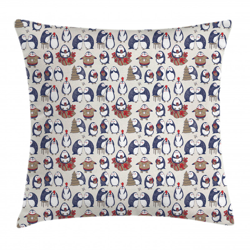 Grunge Penguins Boxes Pillow Cover