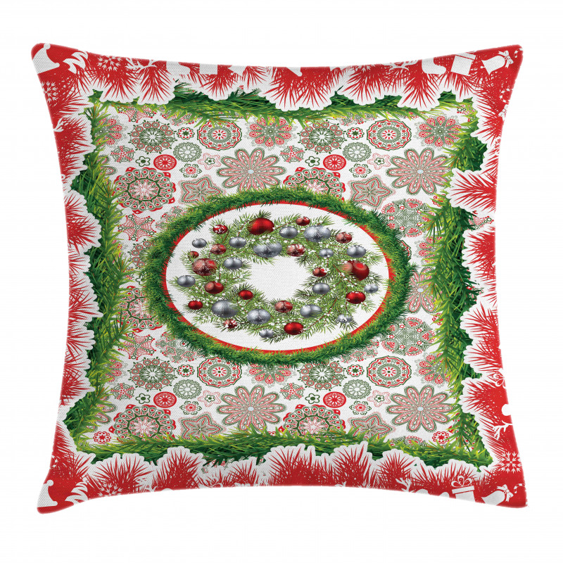 Fir Wreath Ornaments Pillow Cover