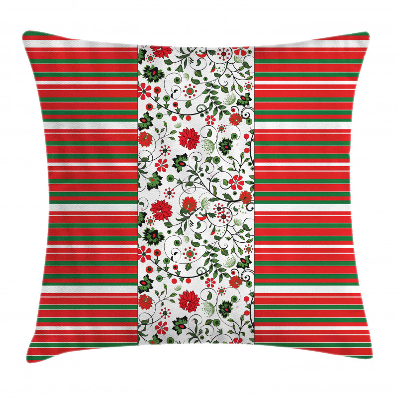 Stripes Floral Border Pillow Cover