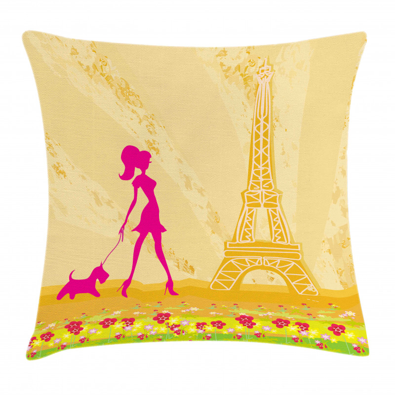 Pink Girl Dog Eiffel Pillow Cover