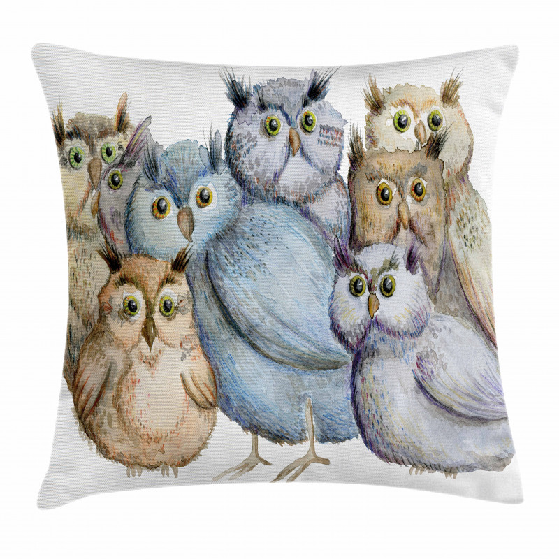Owl Family Portrait Art Pillow Cover