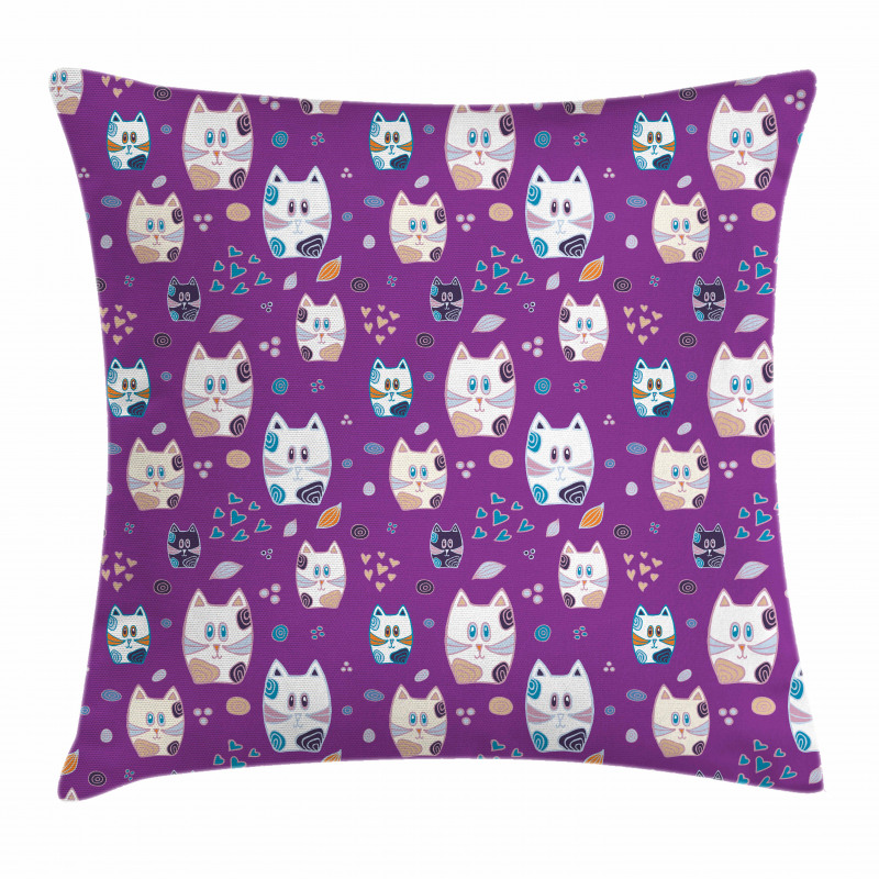 Doodle Cartoon Kittens Pillow Cover