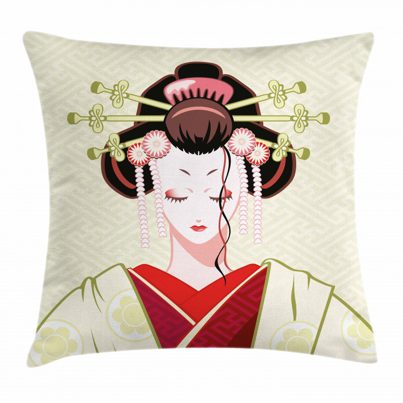 Geisha Woman Portrait Pillow Cover