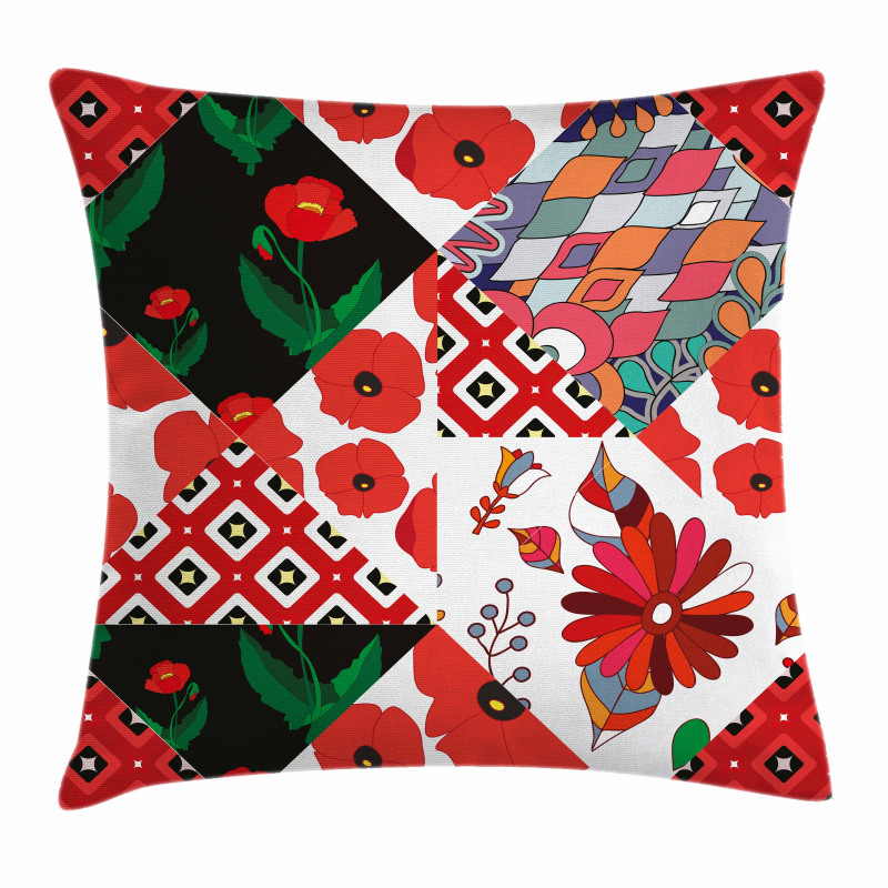 Slavic Patchwork Poppy Pillow Cover