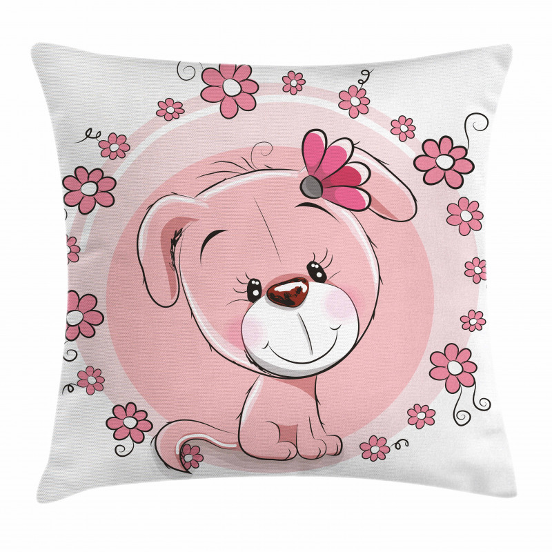 Puppy Daisy Flowers Pillow Cover