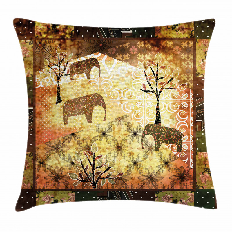 Grunge Elephants Roses Pillow Cover