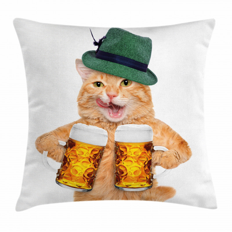 Cool Cat Hat Beer Mug Funny Pillow Cover
