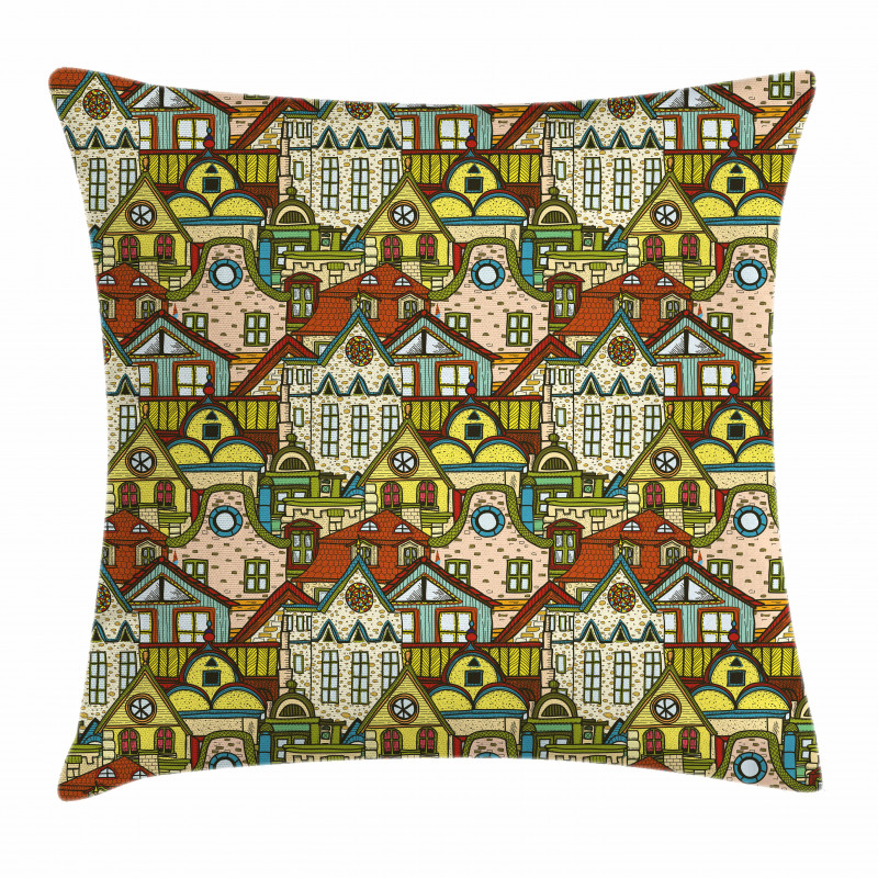Old City Colorful Town Pillow Cover