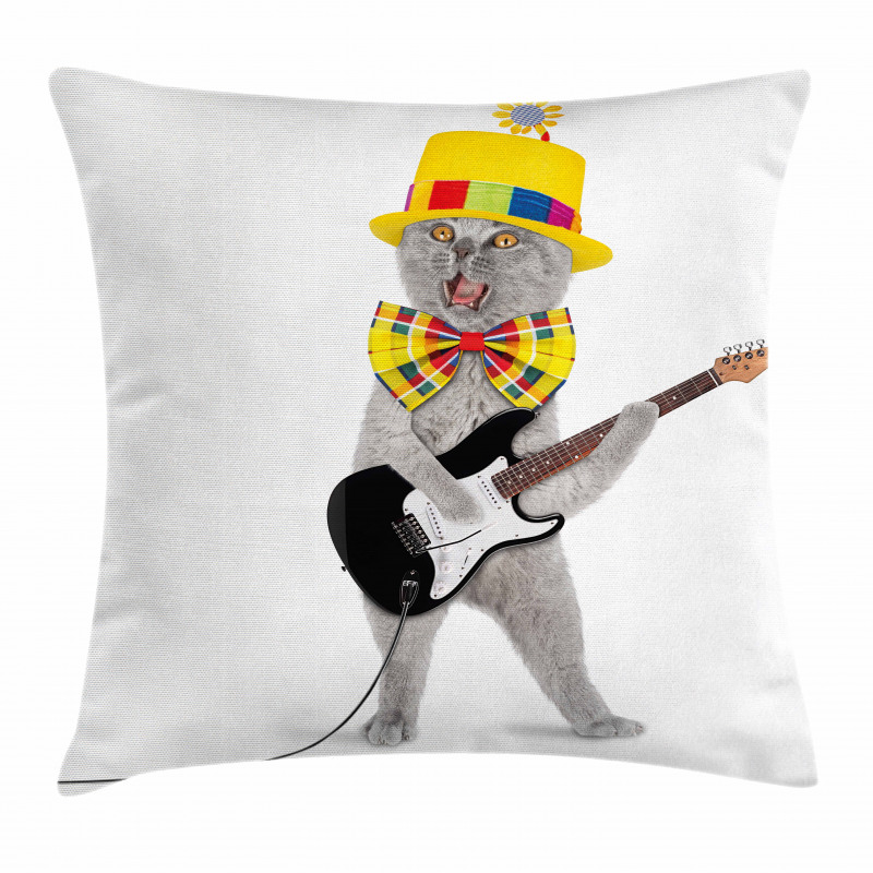 Hipster Musician Kitty Fun Pillow Cover