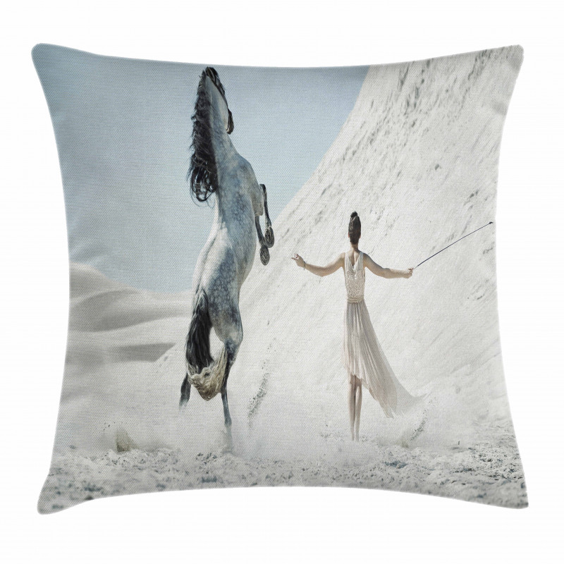 Lady with White Horse Pillow Cover