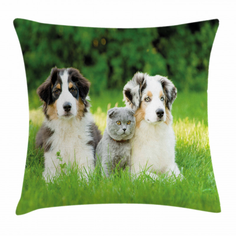 Puppy Family in Garden Pillow Cover