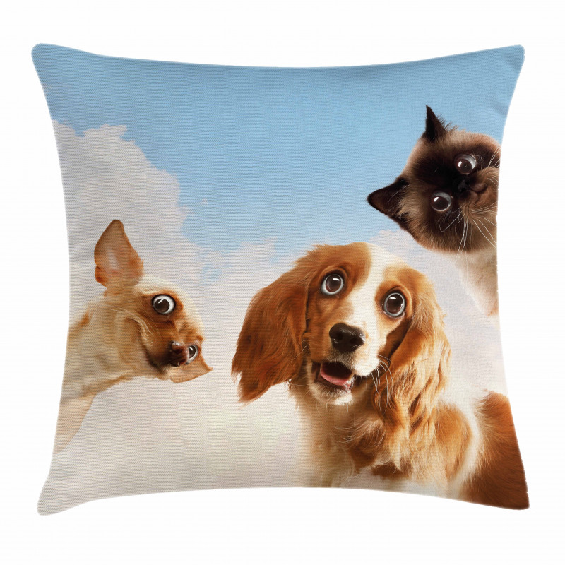 Cats Dogs in Sky Clouds Pillow Cover
