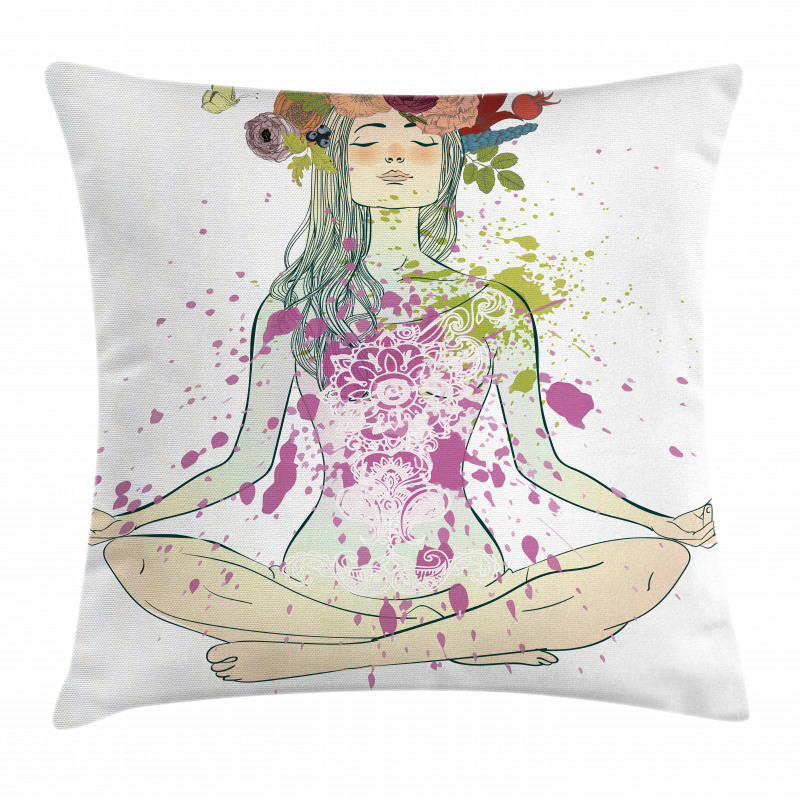 Girl Floral Wreath Lotus Pillow Cover