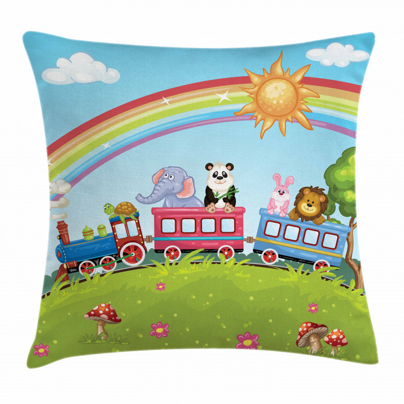 Animal Train Rainbow Funny Pillow Cover