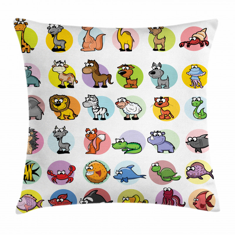 Funny Cartoon Animals Set Pillow Cover