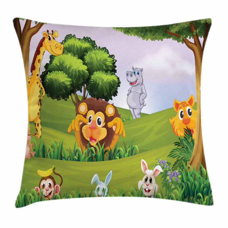 Animals in Forest Safari Pillow Cover