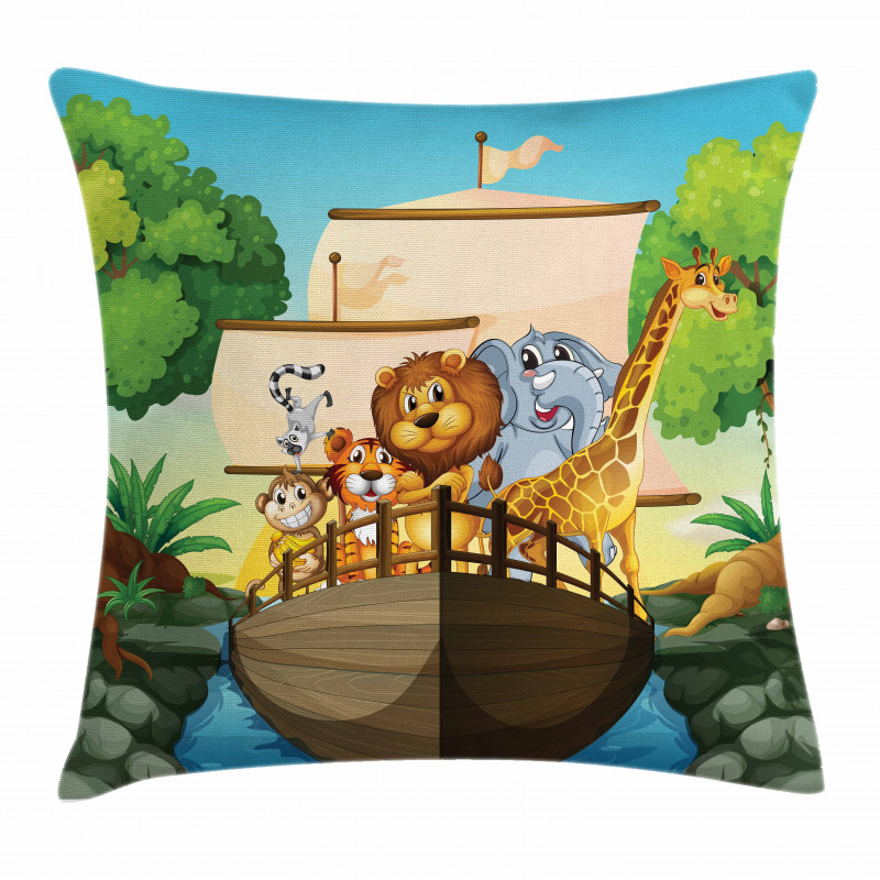 Floating Boat with Animals Pillow Cover