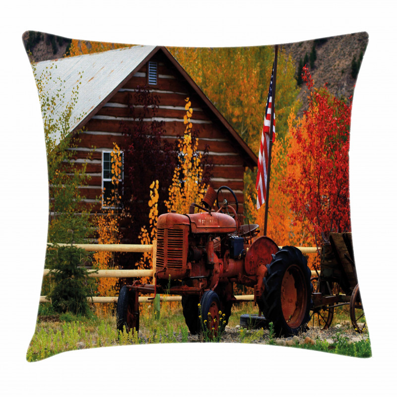 Rustic Cabin with Tractor Pillow Cover