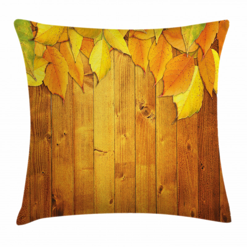 Leaves on Wooden Planks Pillow Cover