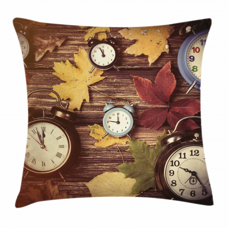 Clocks with Dry Leaves Pillow Cover