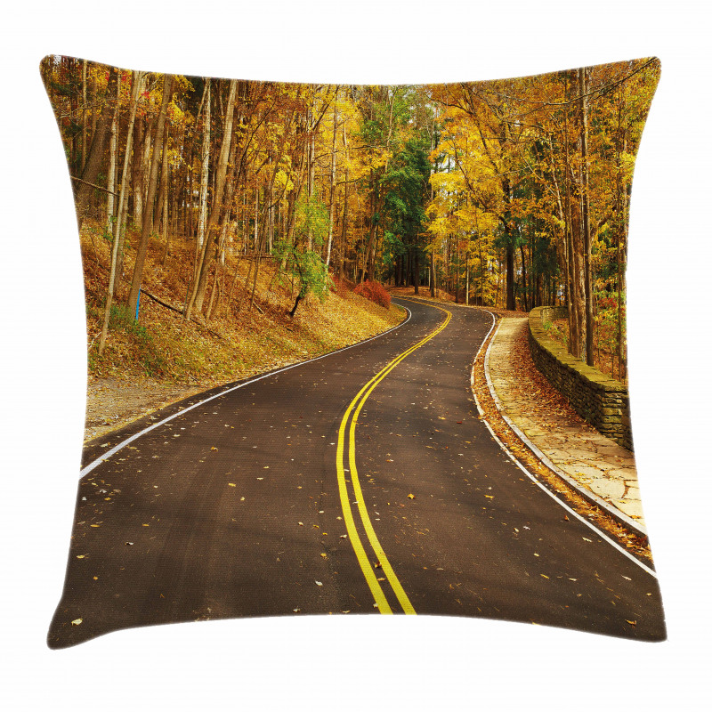 Autumn Scenery Roadway Pillow Cover