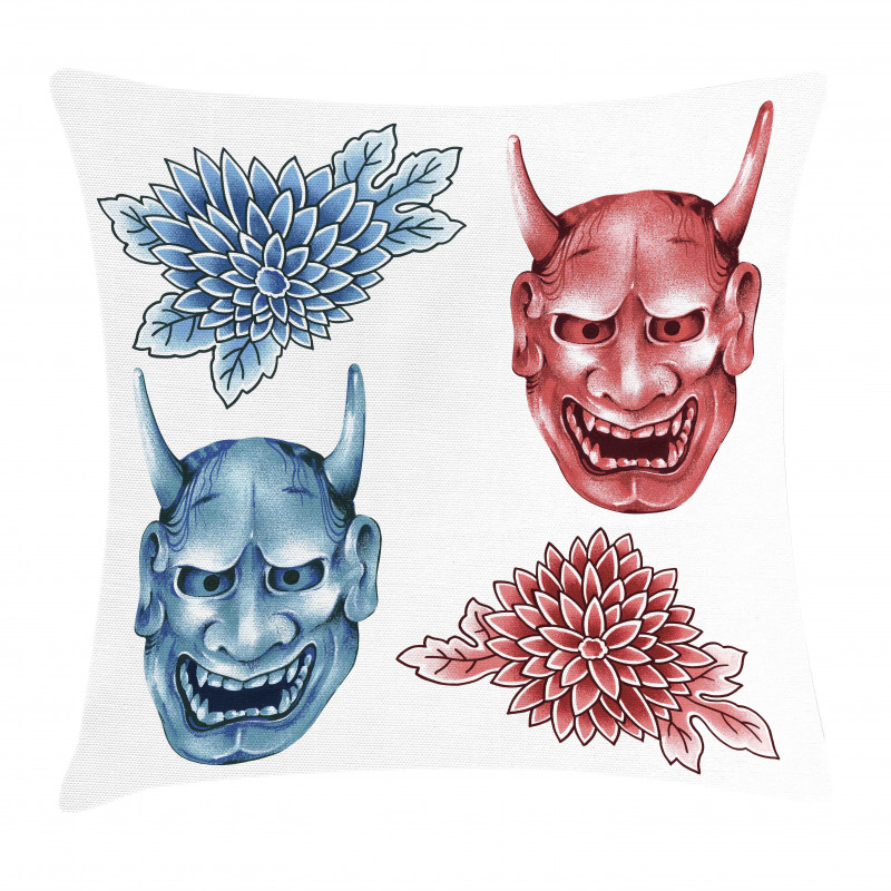 Colored Japan Masks Pillow Cover