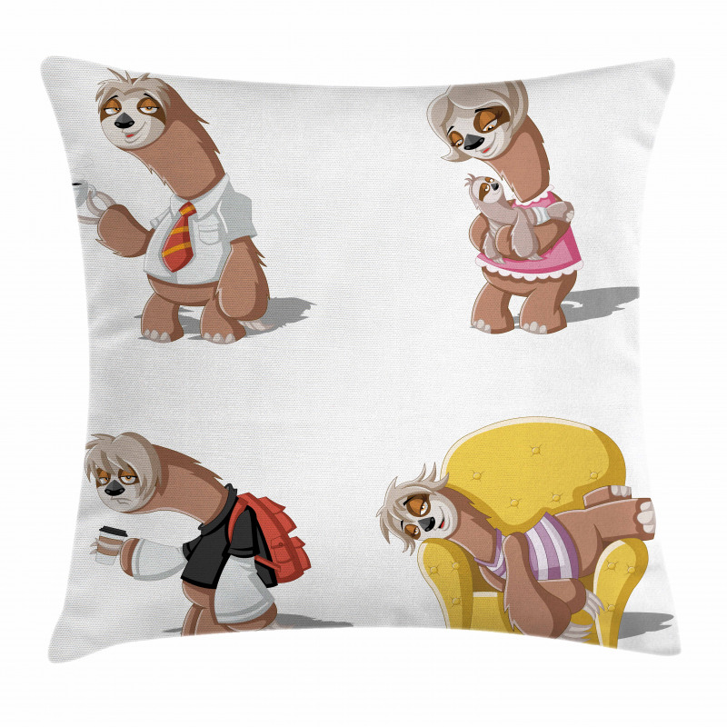 Lazy Sloth Family Cartoon Pillow Cover