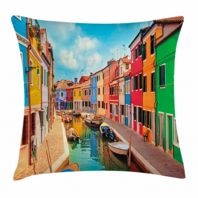 Colorful Buildings Boats Pillow Cover