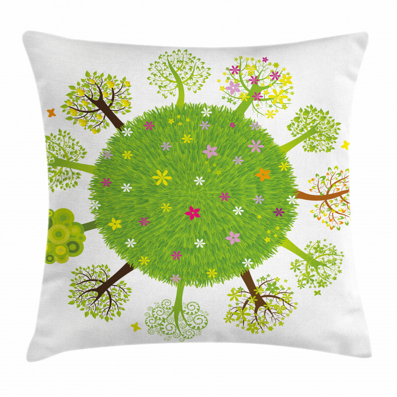 Various Green Trees Bloom Pillow Cover