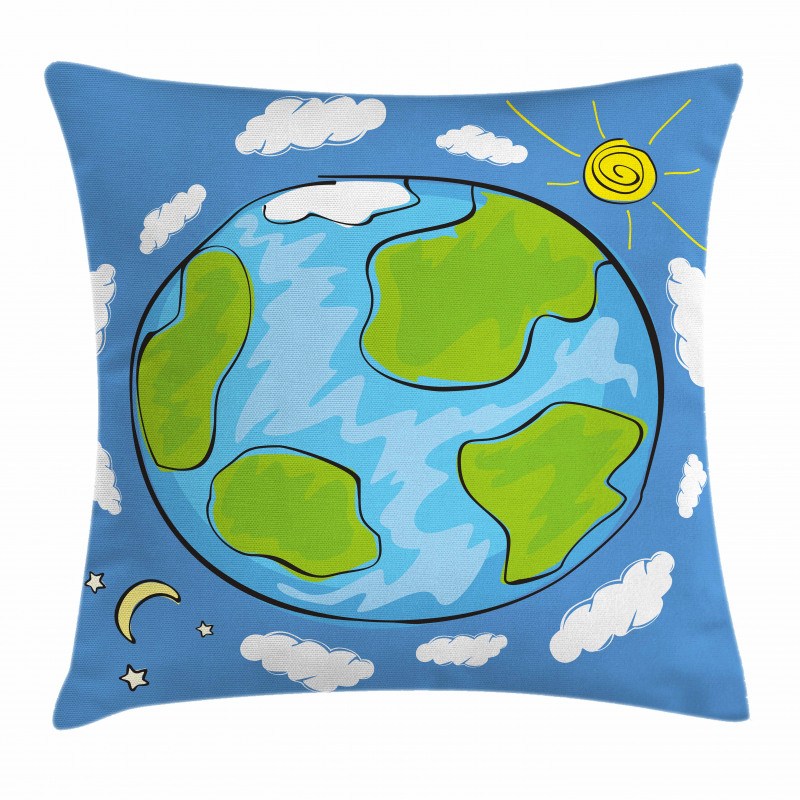 Kids Drawing of Planet Pillow Cover