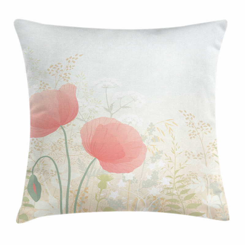 Wild Poppy Blooms Rural Pillow Cover