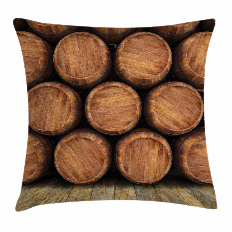 Wall of Wooden Barrels Pillow Cover