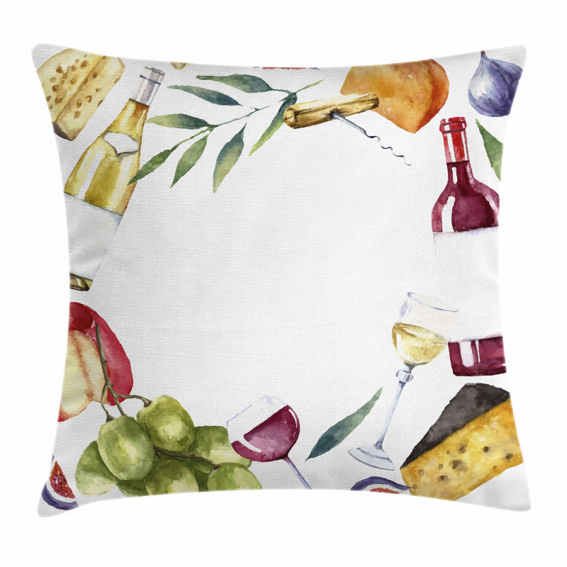 Watercolor Food Wine Frame Pillow Cover
