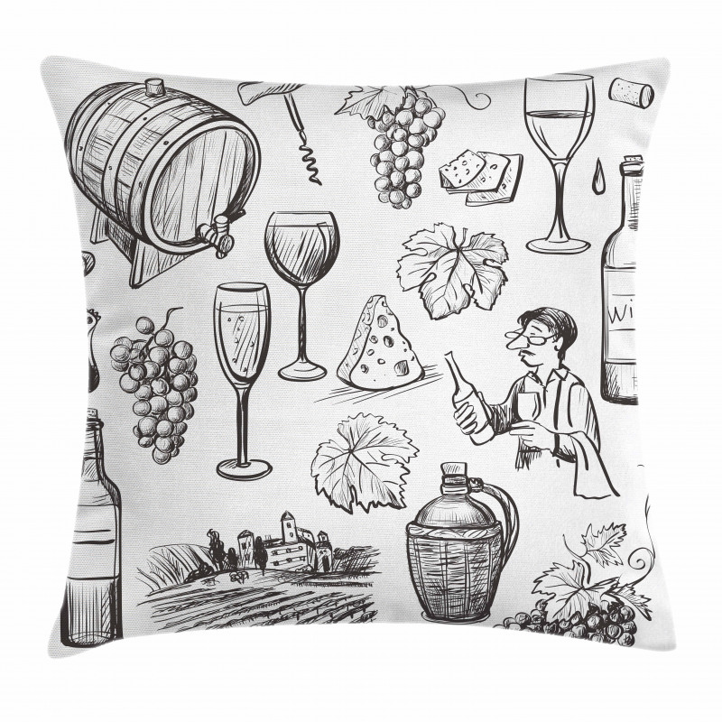 Gourmet Wine Set Sketchy Pillow Cover