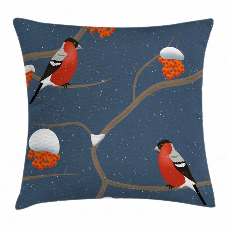Snowy Tree Branches Birds Pillow Cover