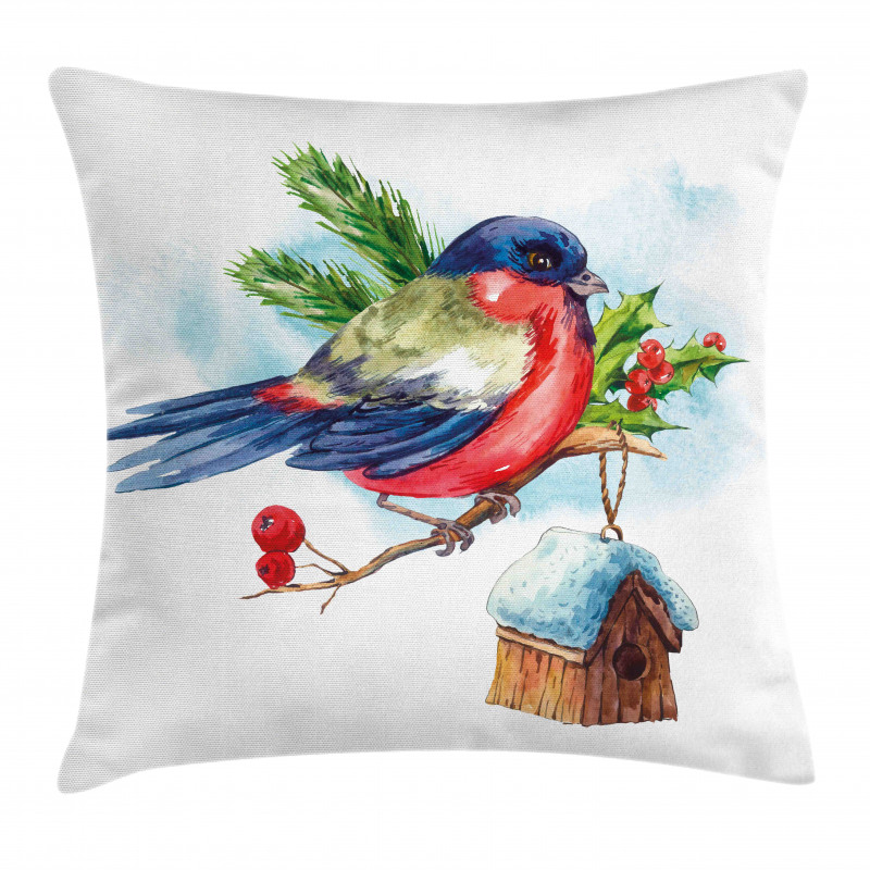 Christmas Bird Holly Pine Pillow Cover