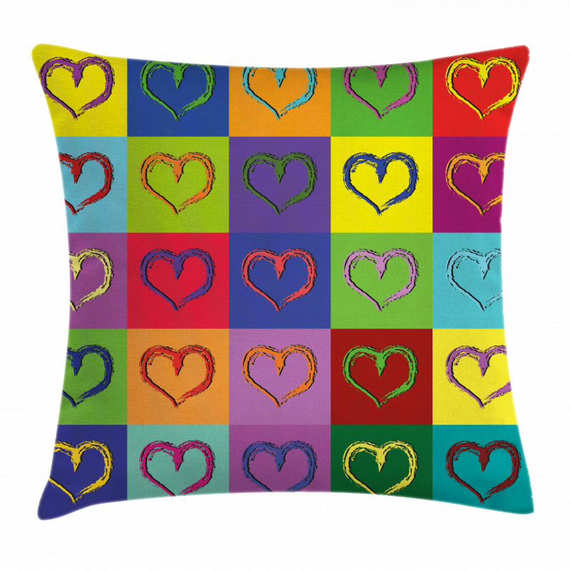 Vivid Heart Colorful Square Pillow Cover