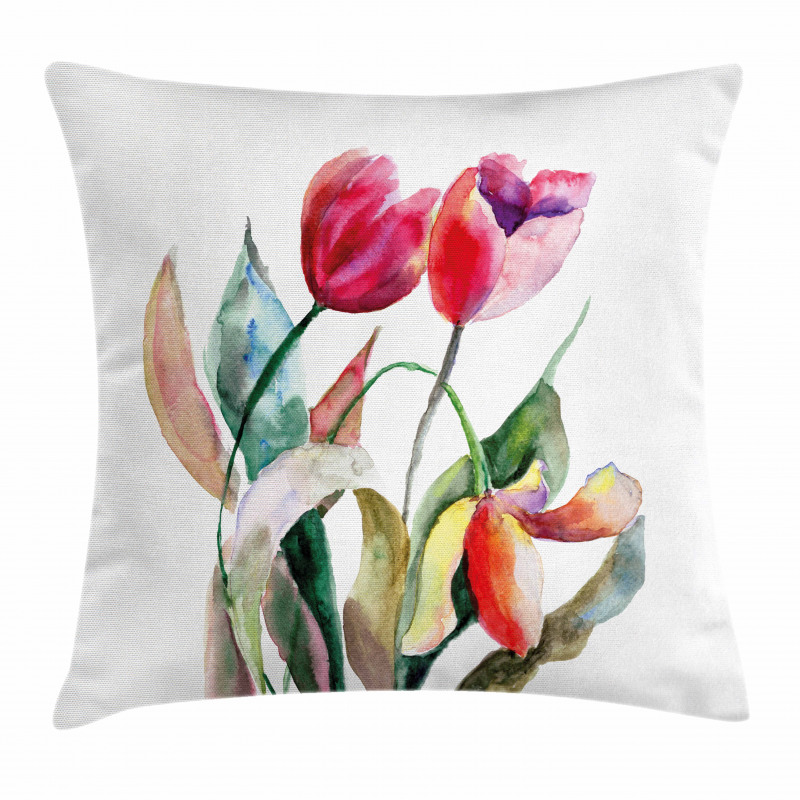 Watercolor Tulip Flowers Pillow Cover