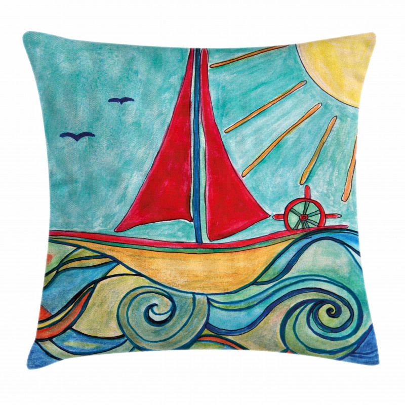 Ship in Waves in Sea Pillow Cover